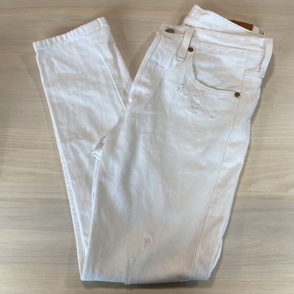 Levi's 501 White Distressed Denim Jeans - Picture 6 of 14